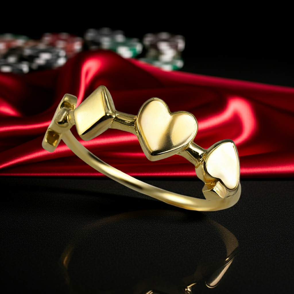 Gold Casino Poker Cards Ring Women Dainty Stackable Polished 10k/14k, Yellow, White