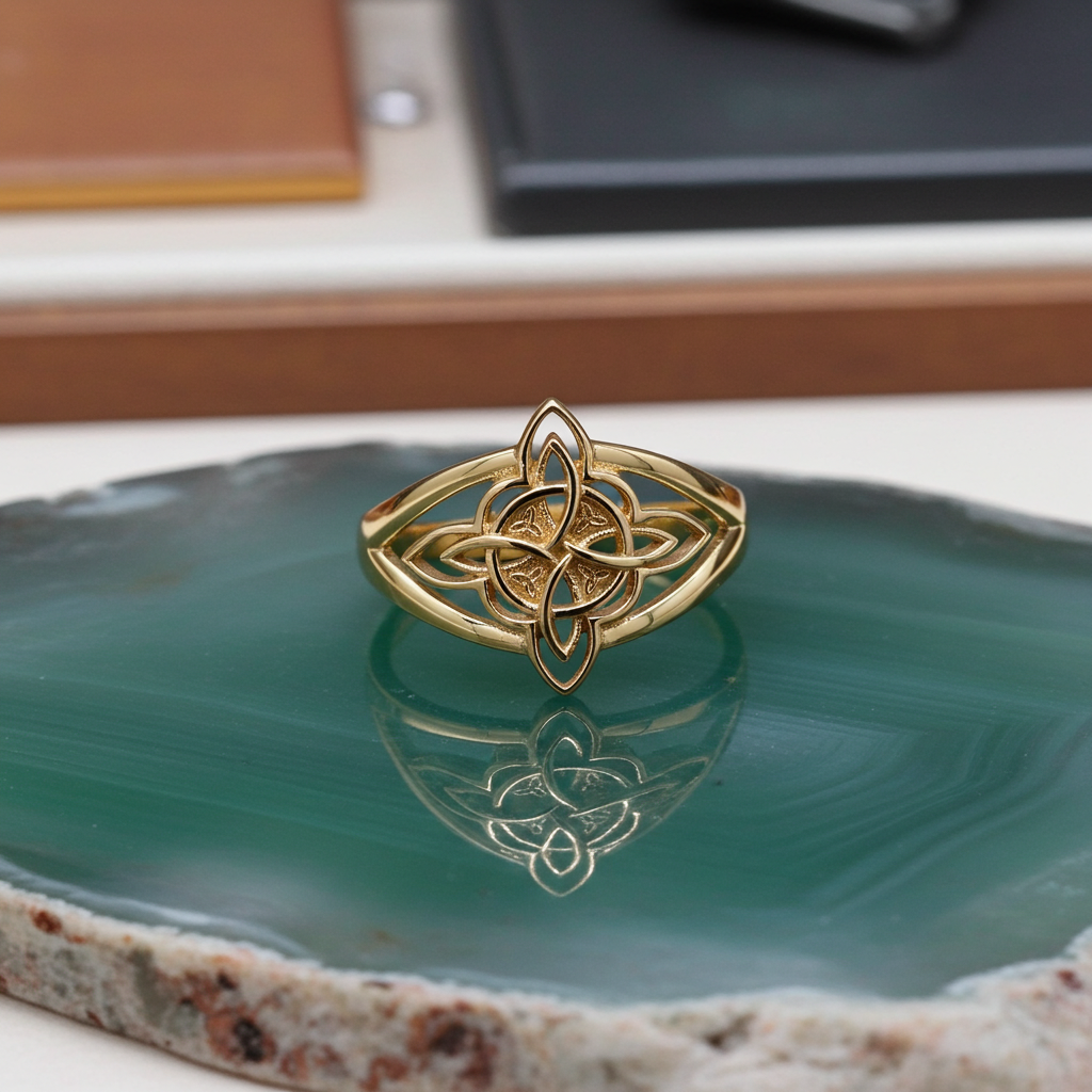 Gold Celtic Trinity Knot Openwork Triquetra Cross Ring for Women Yellow White Rose Gold Karma Blingz