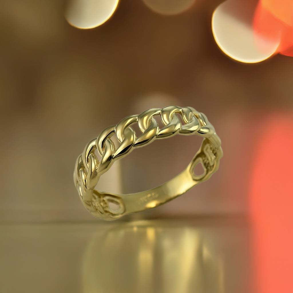 Elegant Gold Cuban Link Chain Unisex Ring