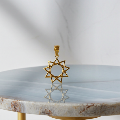 Baha'i Nine Point Star Gold Charm Pendant Necklace, 10K/14K, Yellow, White, Rose