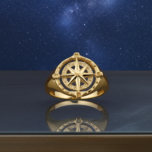 Gold Compass Ring for Women North Star Compass Rose Signet Ring (yellow, white, rose, 10k / 14k)