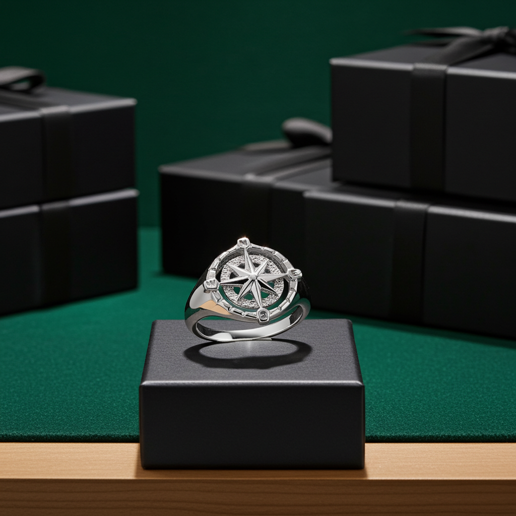 Gold Compass Ring for Women North Star Compass Rose Signet Ring (yellow, white, rose, 10k / 14k)