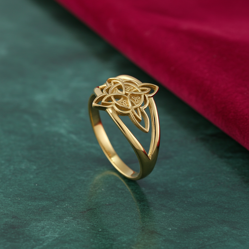 Gold Celtic Trinity Knot Openwork Triquetra Cross Ring for Women Yellow White Rose Gold Karma Blingz