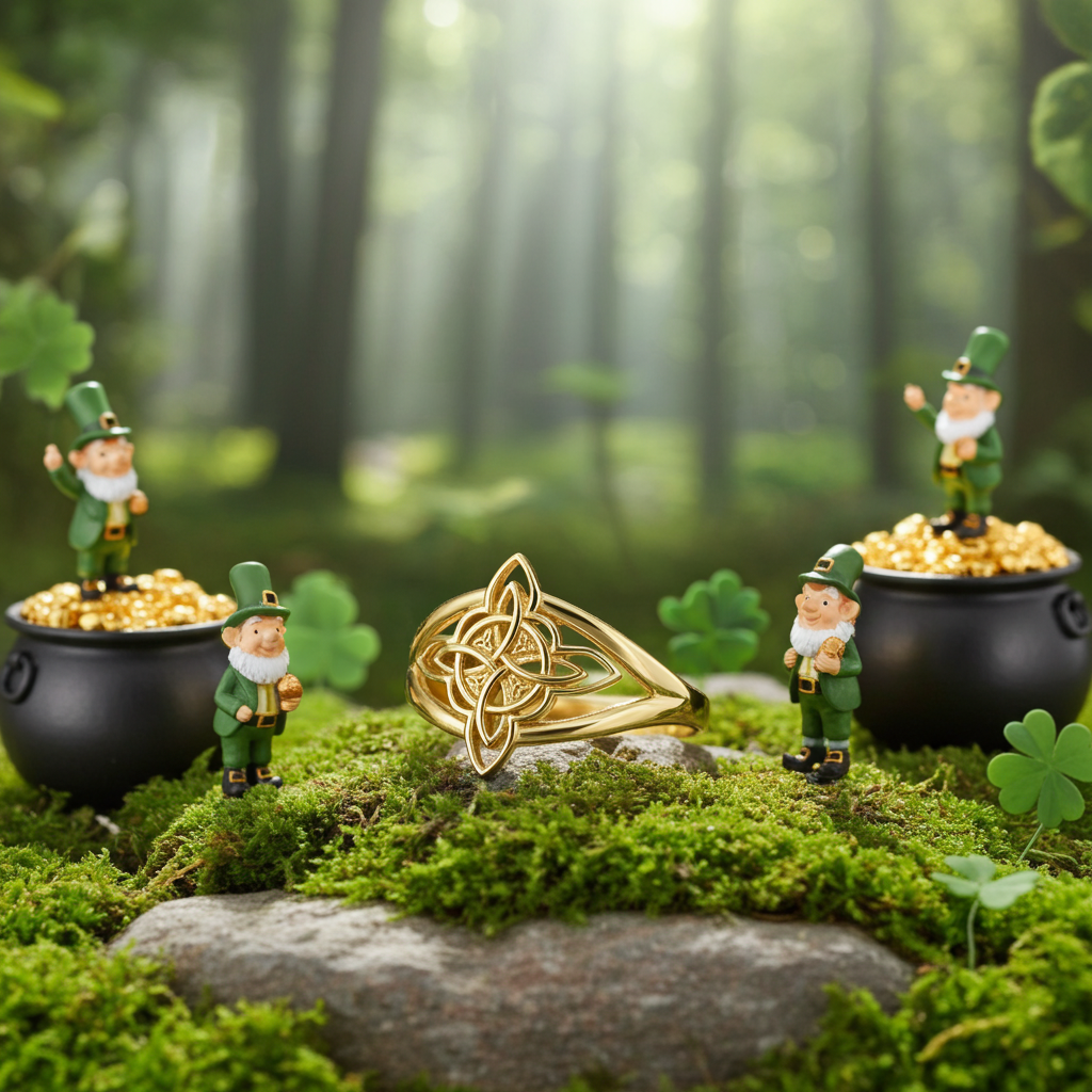 Gold Celtic Trinity Knot Openwork Triquetra Cross Ring for Women Yellow White Rose Gold Karma Blingz