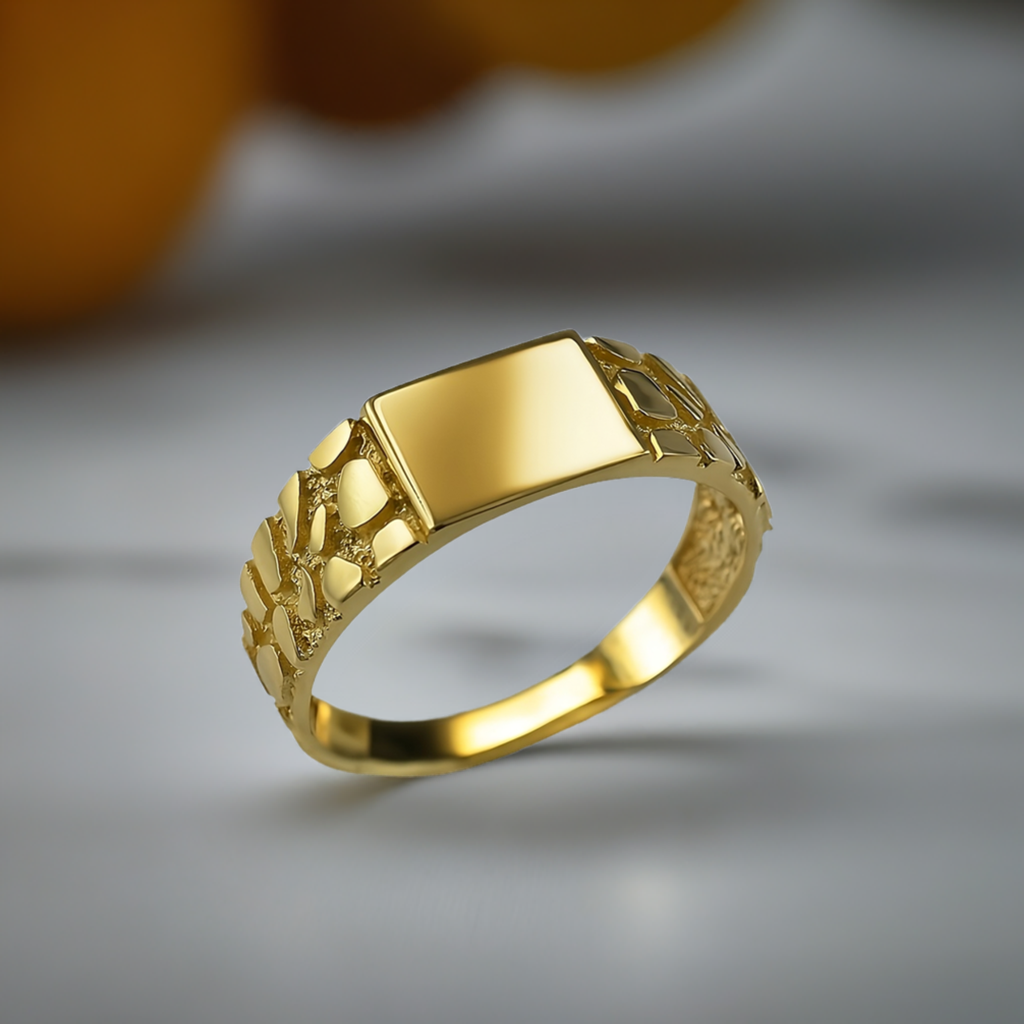 Gold Nugget Band Square Signet Unisex Ring