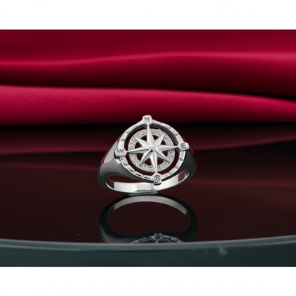 Gold Compass Ring for Women North Star Compass Rose Signet Ring (yellow, white, rose, 10k / 14k)