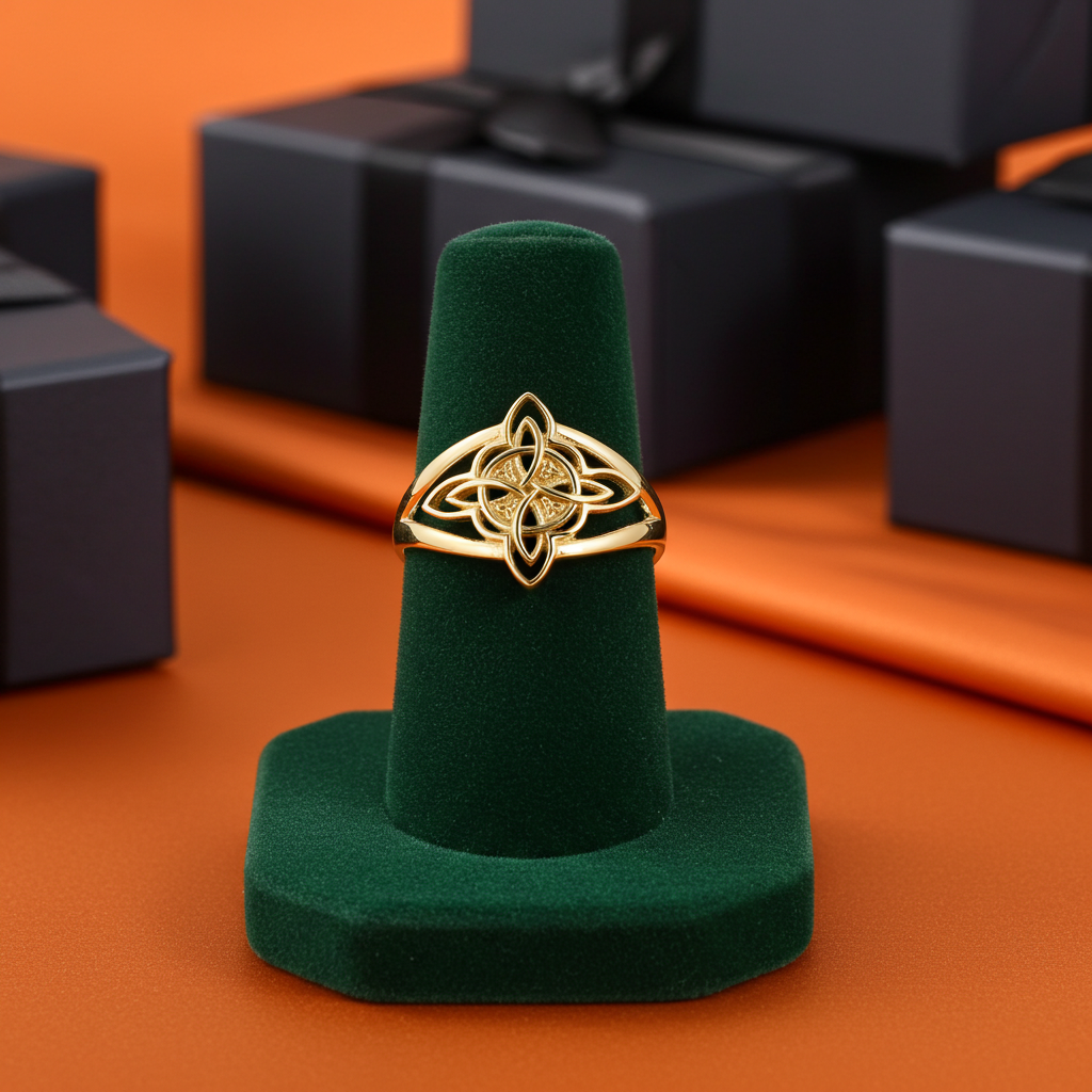 Gold Celtic Trinity Knot Openwork Triquetra Cross Ring for Women Yellow White Rose Gold Karma Blingz