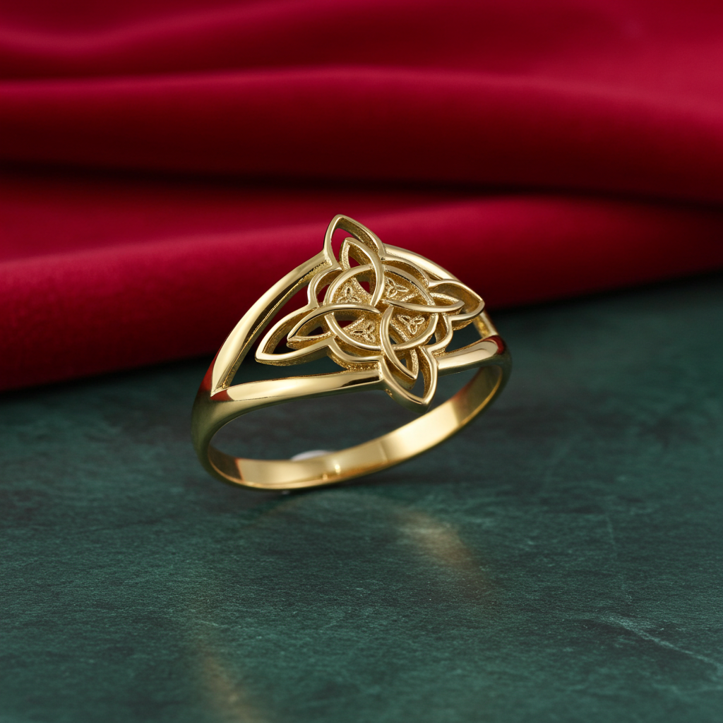 Gold Celtic Trinity Knot Openwork Triquetra Cross Ring for Women Yellow White Rose Gold Karma Blingz