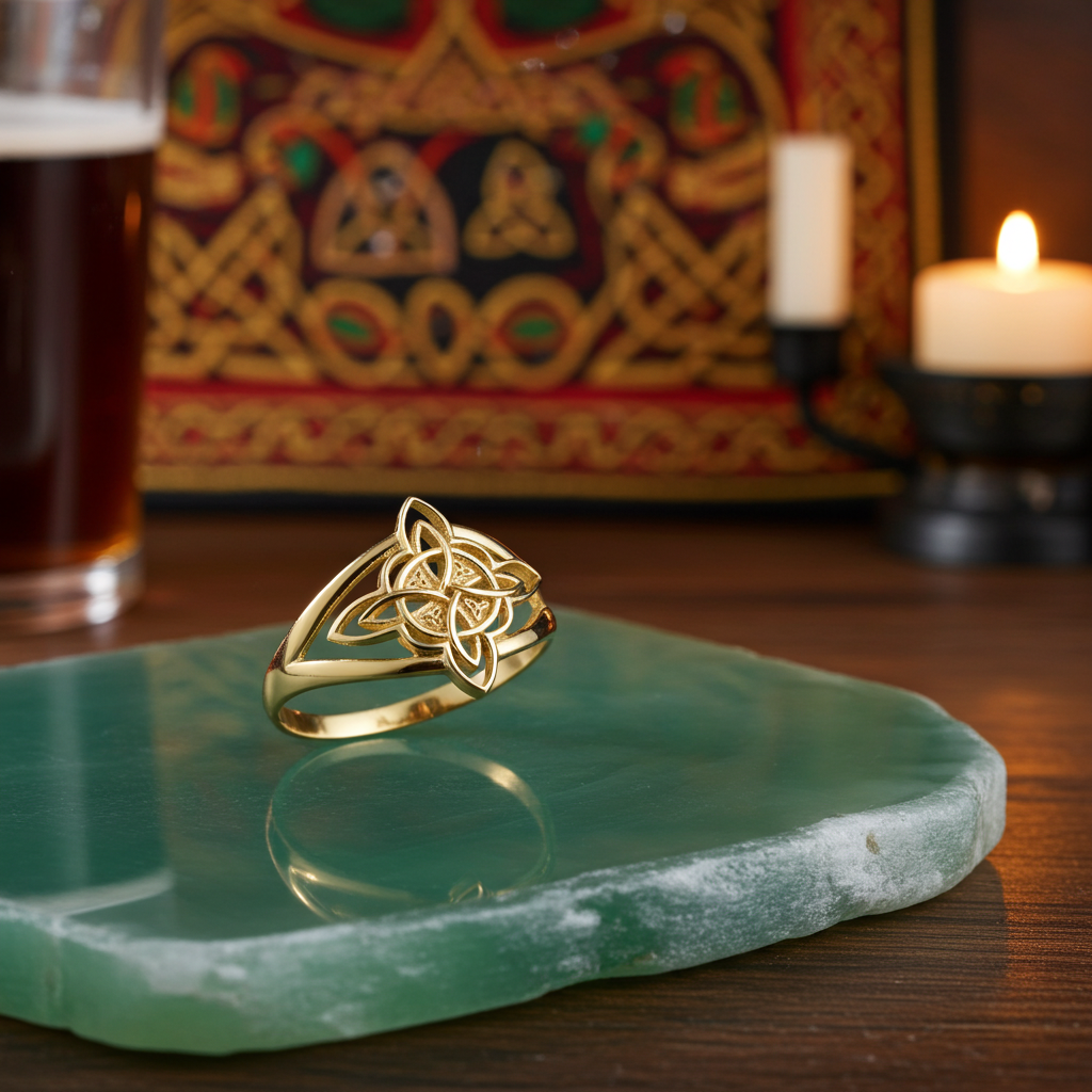 Gold Celtic Trinity Knot Openwork Triquetra Cross Ring for Women Yellow White Rose Gold Karma Blingz