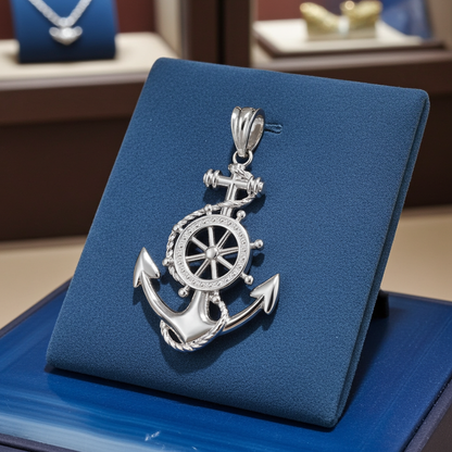 Sterling Silver Nautical Marine Anchor Pendant Necklace