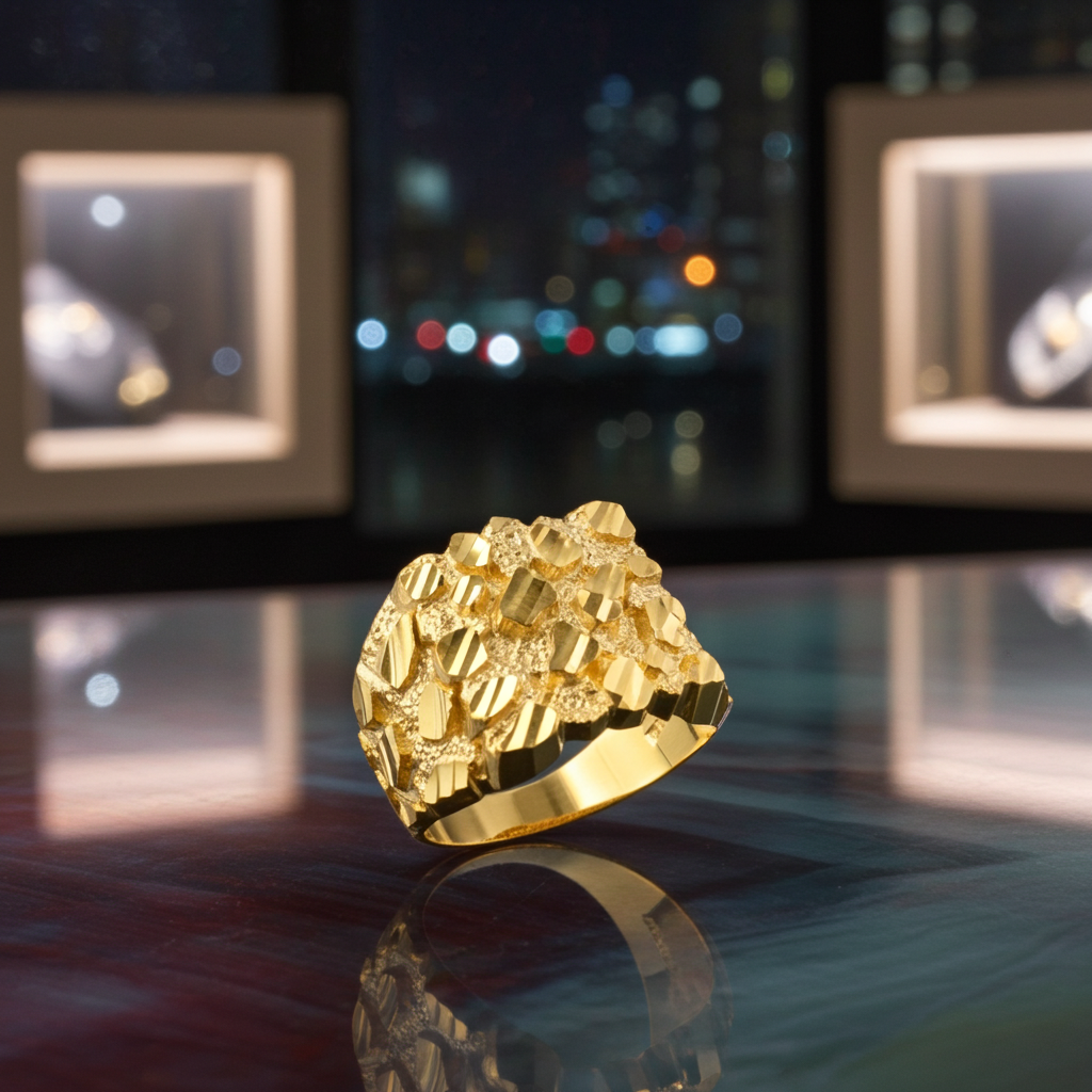 Men's Yellow Gold Square DC Nugget Ring