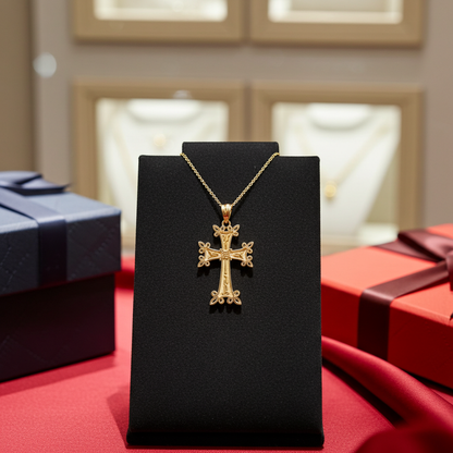 Gold Armenian Reversible Cross Pendant Necklace (yellow, white, rose gold, 10k, 14k)