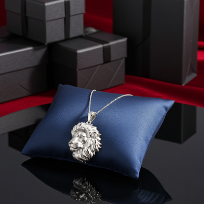 Sterling Silver Lion Face Satin DC Leo Pendant Necklace