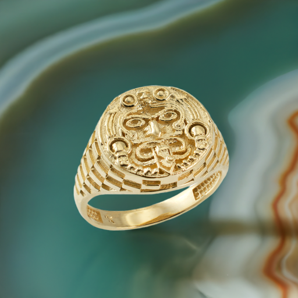 Gold Aztec Mayan Sun Rugged Ring