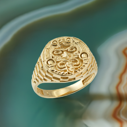 Gold Aztec Mayan Sun Rugged Ring