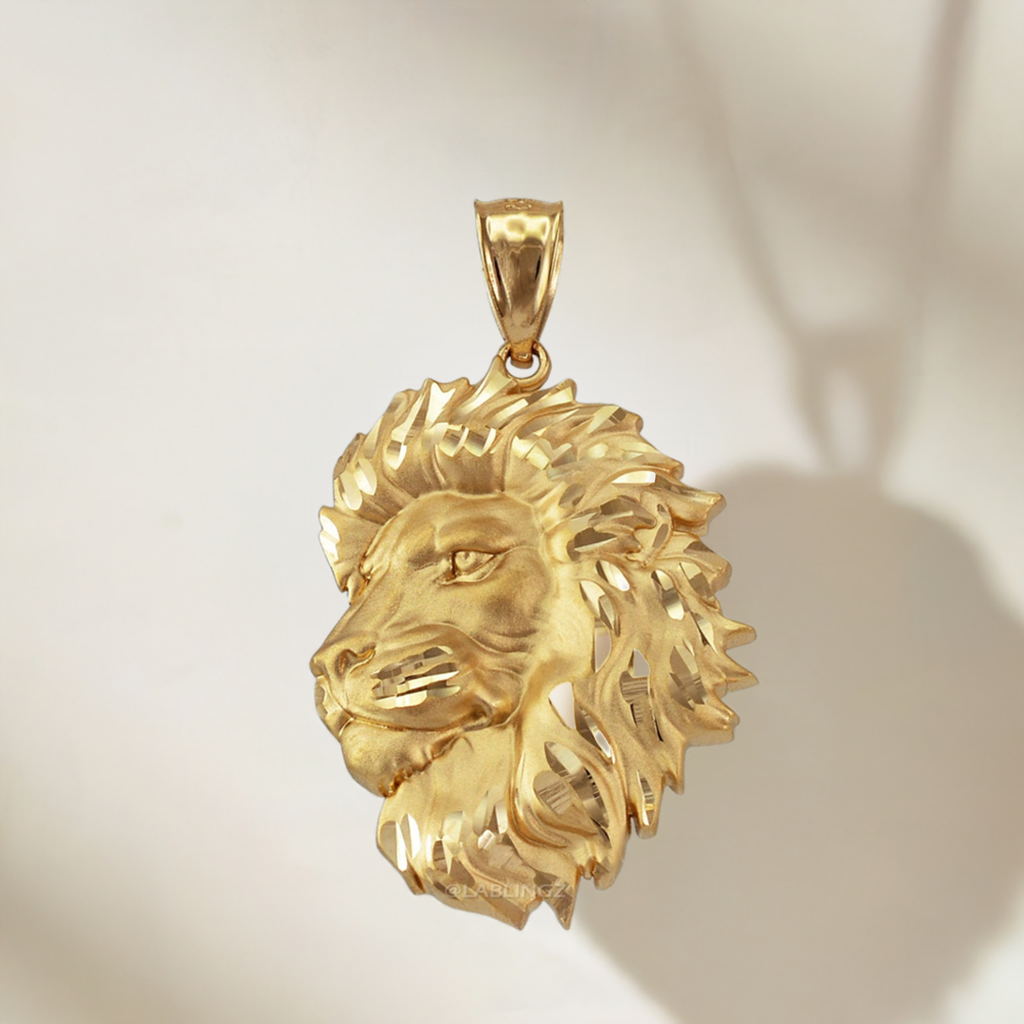 Gold Lion Face Satin DC Leo Pendant S/L (yellow, white, rose gold, 10k, 14k)