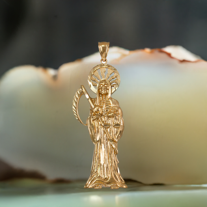 Gold Santa Muerte DC Pendant (yellow, white, rose gold, 10k, 14k)
