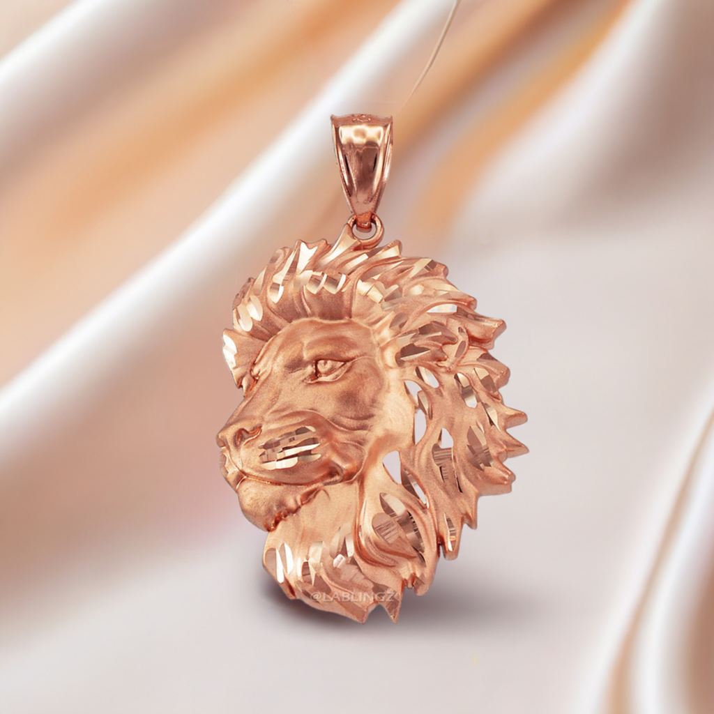 Gold Lion Face Satin DC Leo Pendant S/L (yellow, white, rose gold, 10k, 14k)