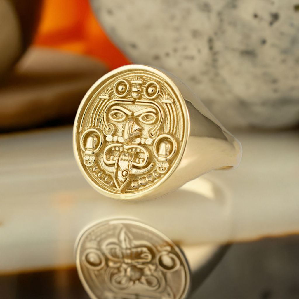 Gold Aztec Warrior Mayan Sun Statement Ring