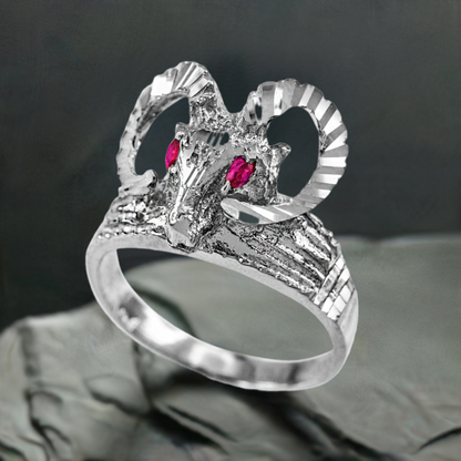 Sterling Silver Goat Head Red CZ Ring