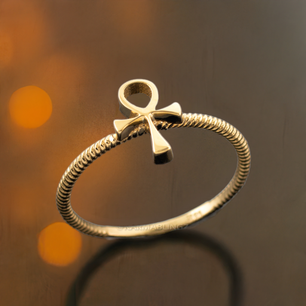 Dainty Gold Egyptian Ankh Womens Ring