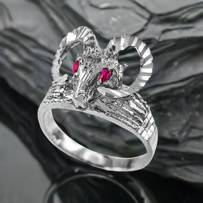 Sterling Silver Goat Head Red CZ Ring