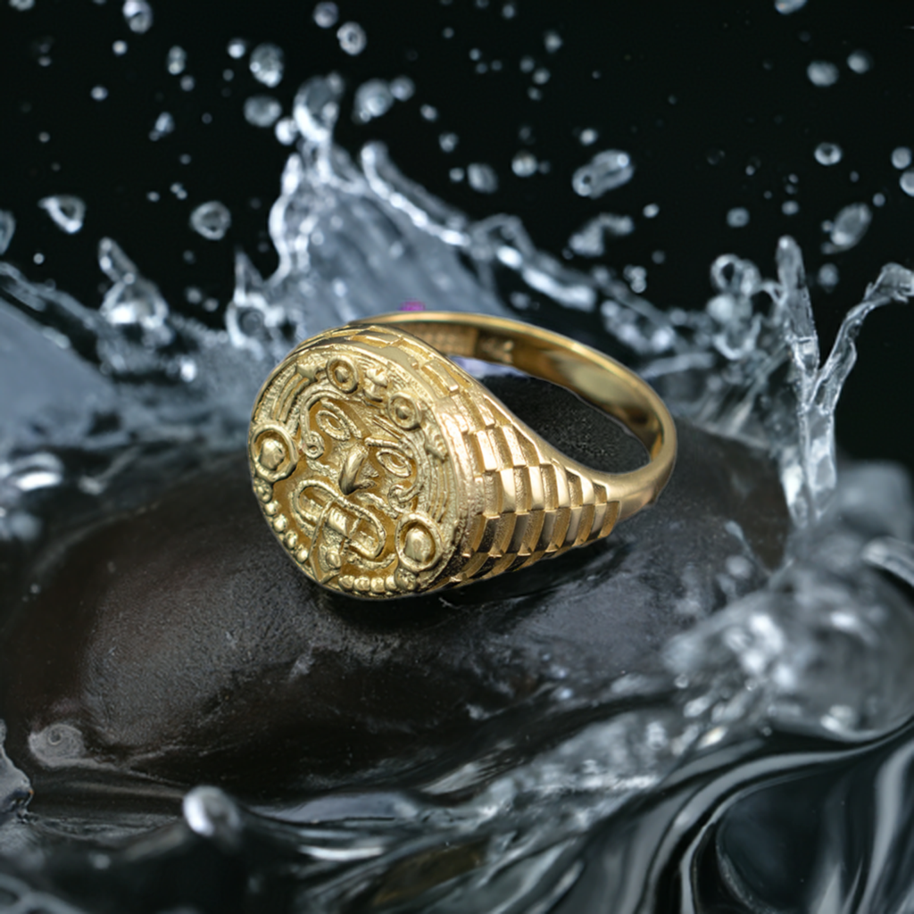 Gold Aztec Mayan Sun Rugged Ring