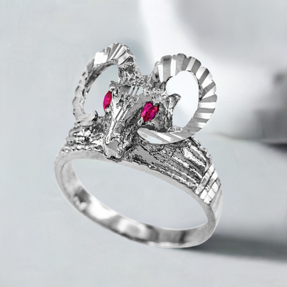 Sterling Silver Goat Head Red CZ Ring