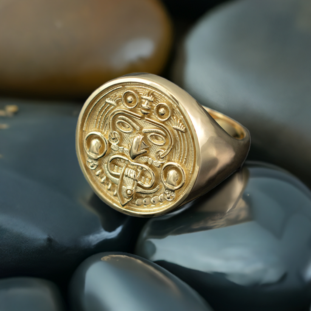 Gold Aztec Mayan Sun Statement Ring