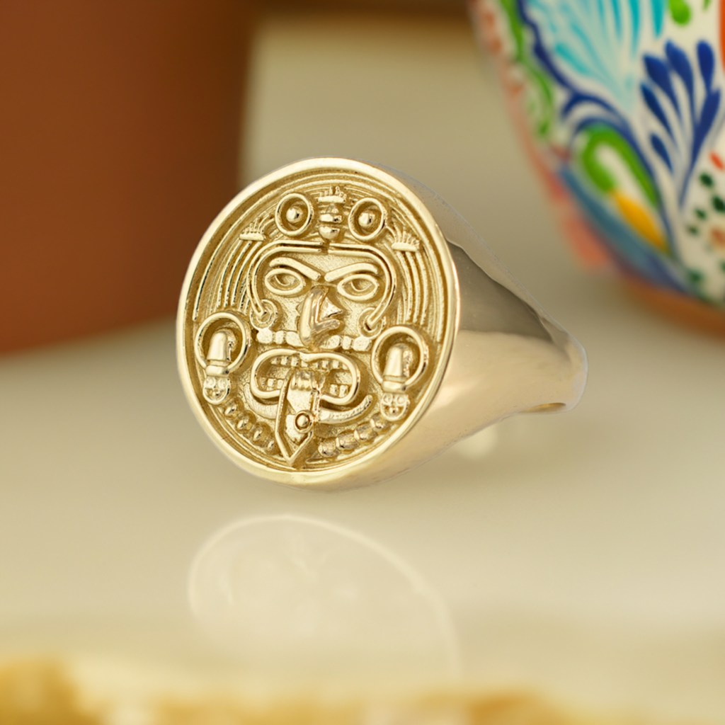 Gold Aztec Mayan Sun Statement Ring