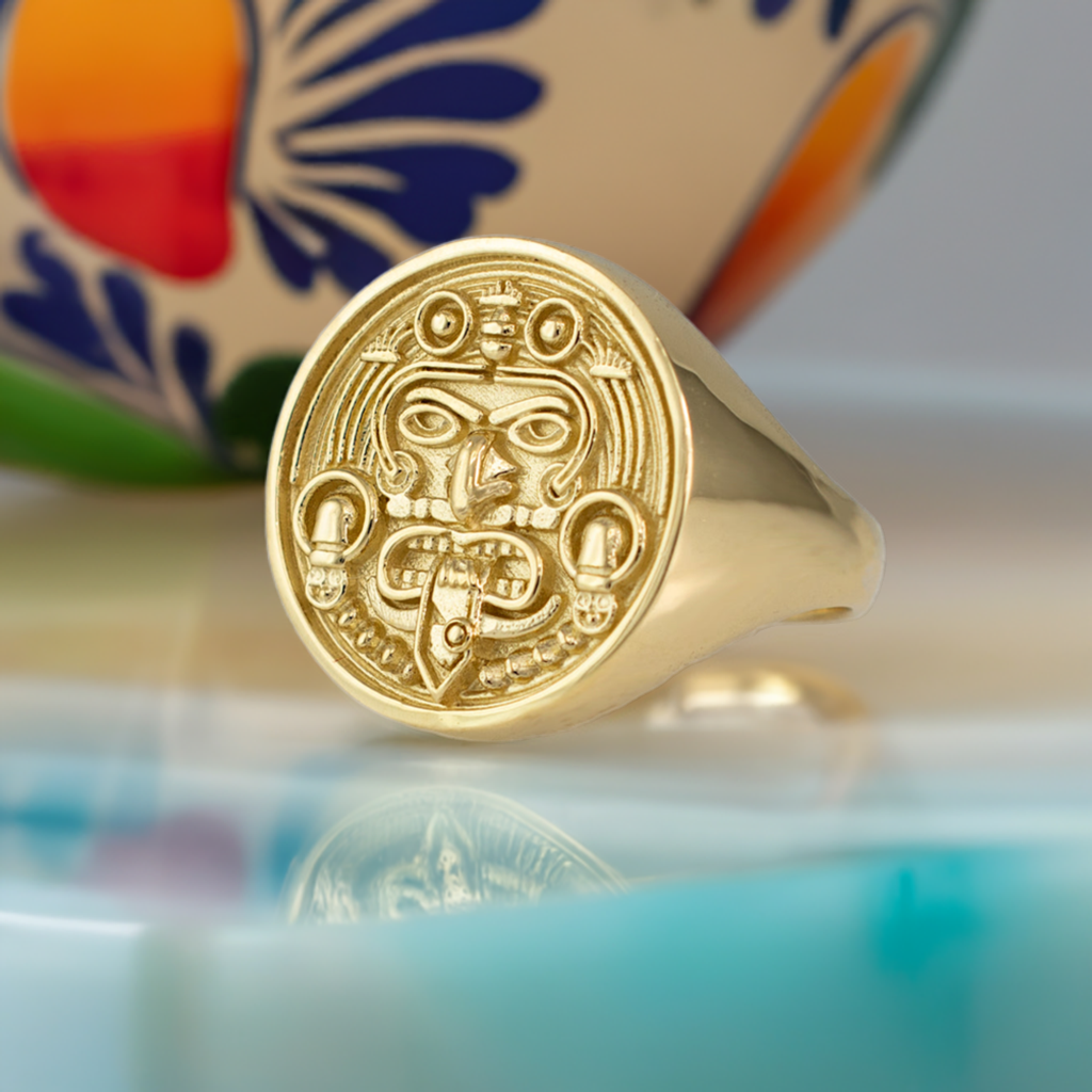 Gold Aztec Mayan Sun Statement Ring