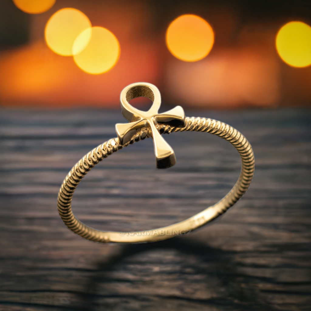 Dainty Gold Egyptian Ankh Womens Ring