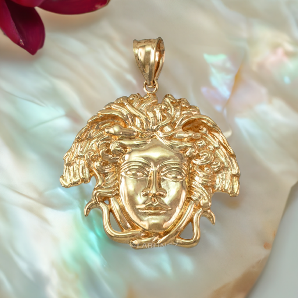 Gold Medusa Pendant (small, medium, large, 10k, 14k, yellow, white, rose gold)