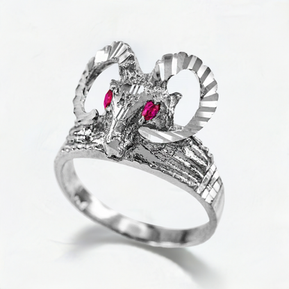 Sterling Silver Goat Head Red CZ Ring