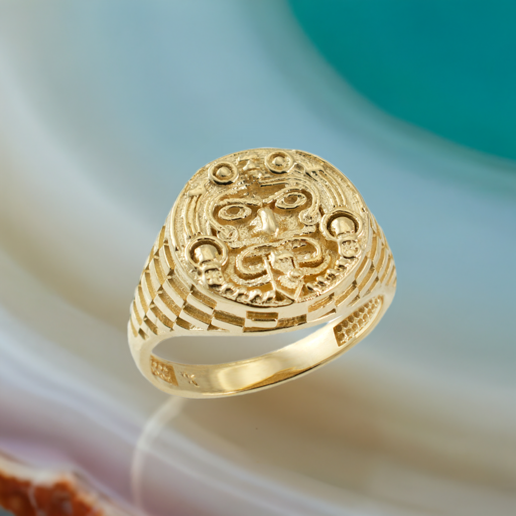 Gold Aztec Mayan Sun Rugged Ring