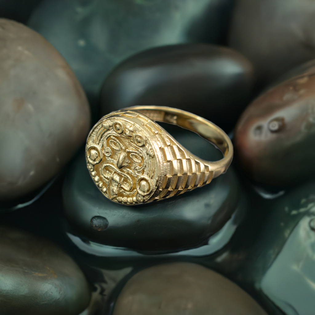 Gold Aztec Mayan Sun Rugged Ring