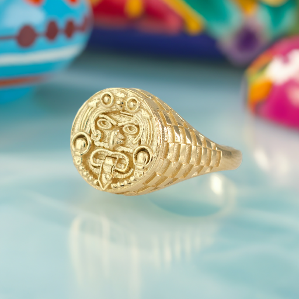 Gold Aztec Mayan Sun Rugged Ring