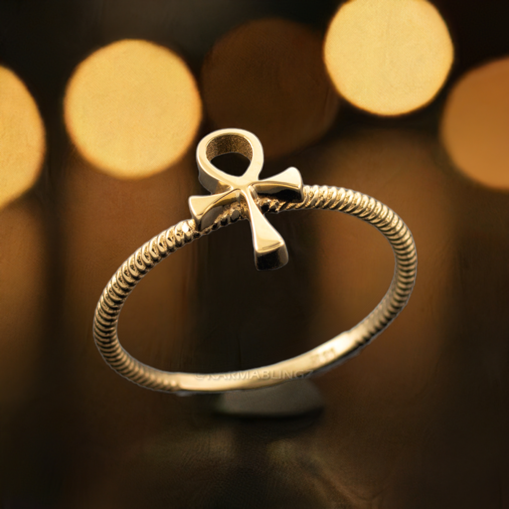 Dainty Gold Egyptian Ankh Womens Ring