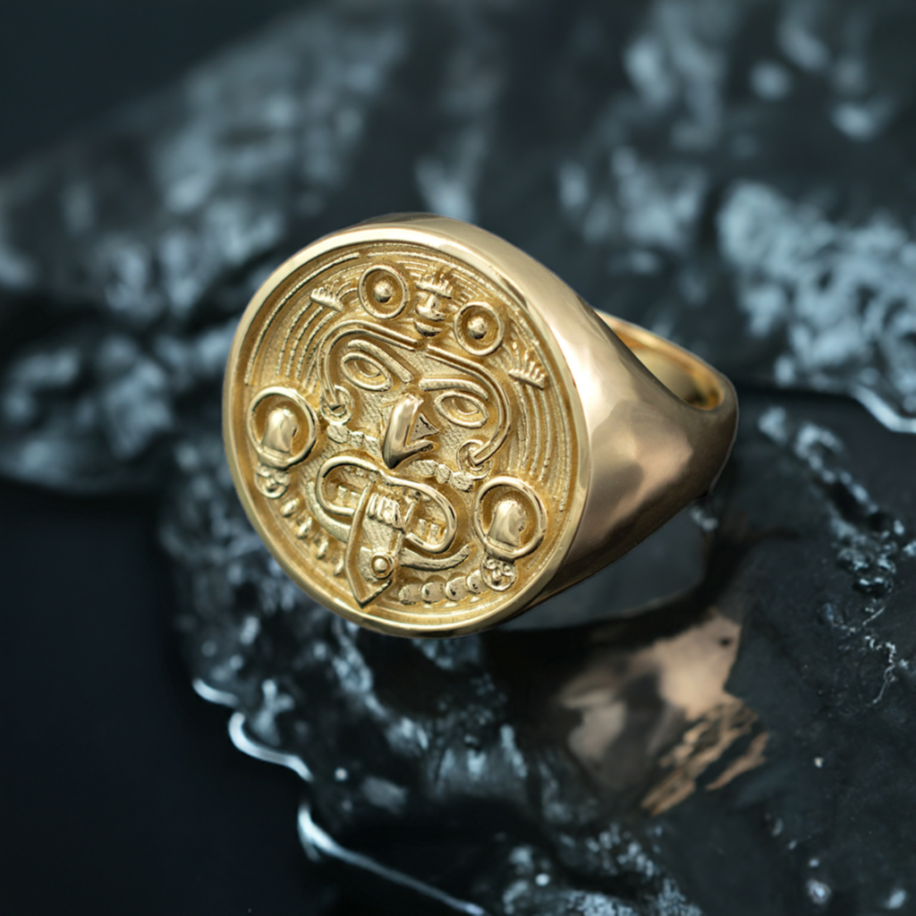 Gold Aztec Mayan Sun Statement Ring