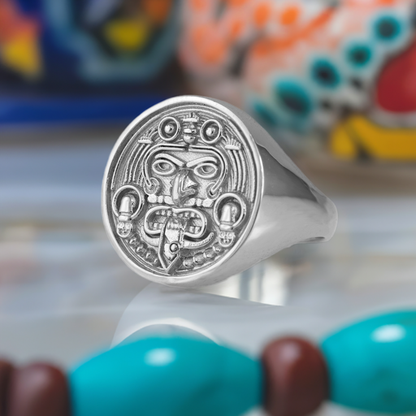 Gold Aztec Warrior Mayan Sun Statement Ring