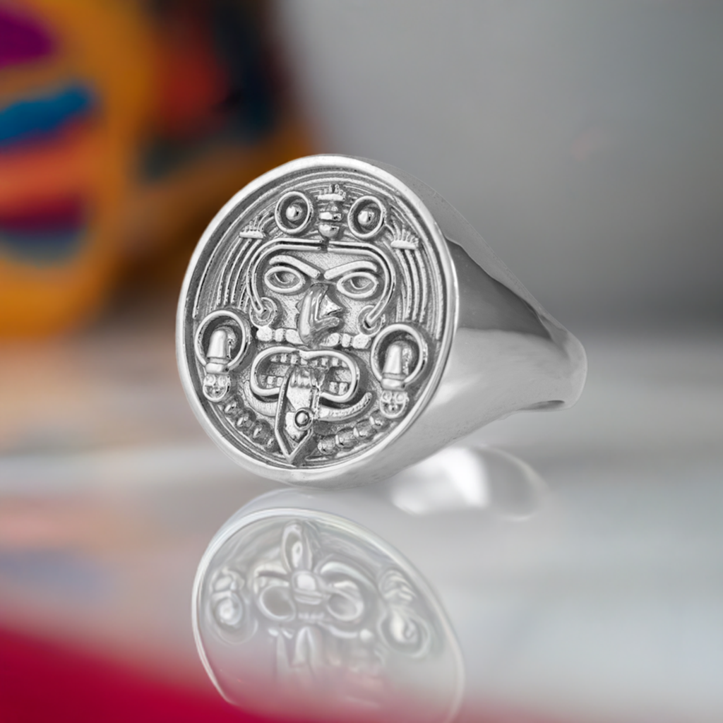 Gold Aztec Warrior Mayan Sun Statement Ring