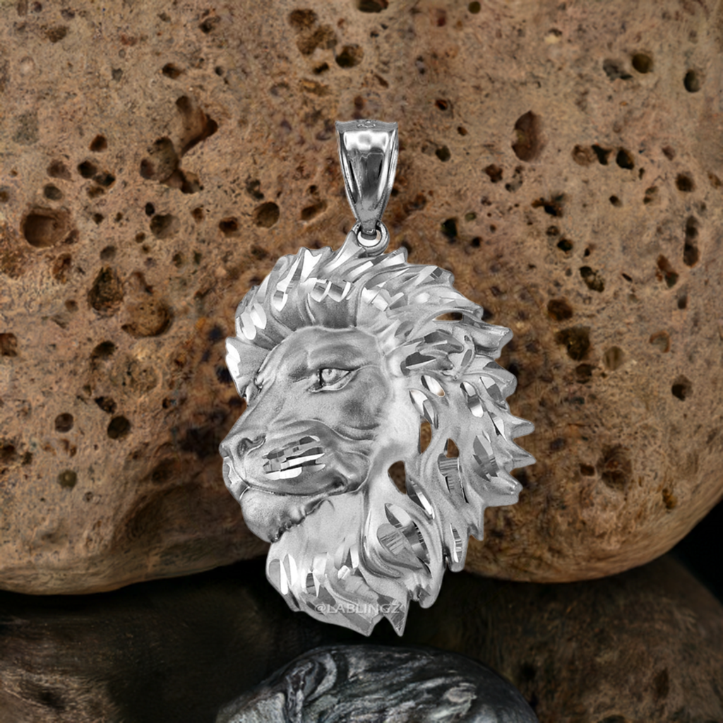 Gold Lion Face Satin DC Leo Pendant S/L (yellow, white, rose gold, 10k, 14k)