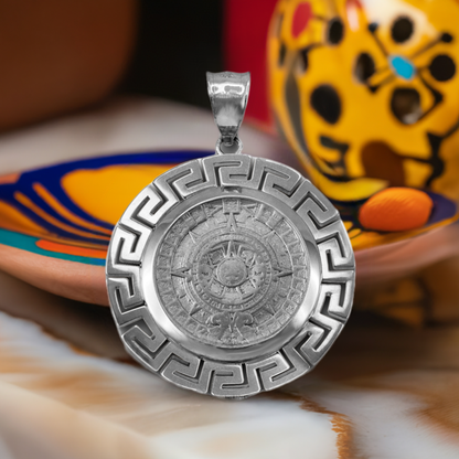 Sterling Silver Aztec Mayan Sun Stone Calendar Pendant – Ancient Symbol Jewelry