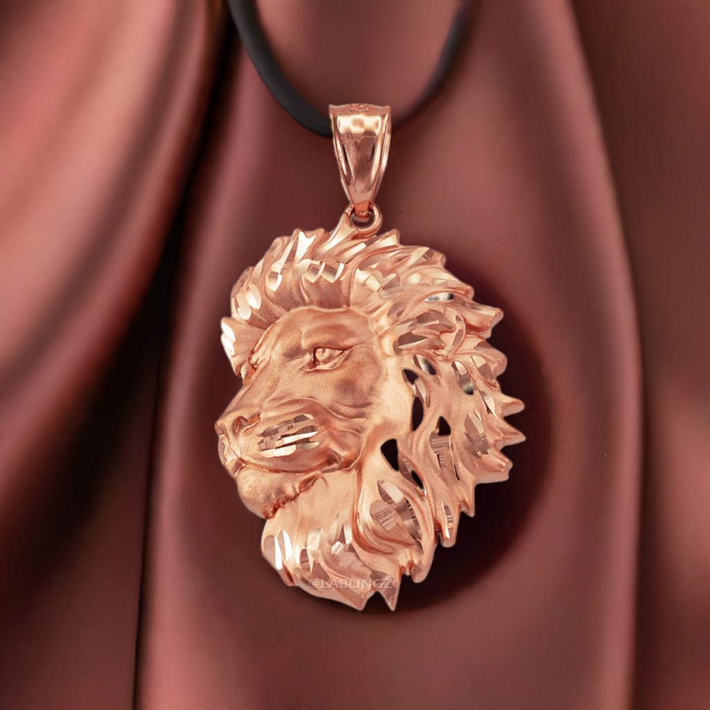 Gold Lion Face Satin DC Leo Pendant S/L (yellow, white, rose gold, 10k, 14k)