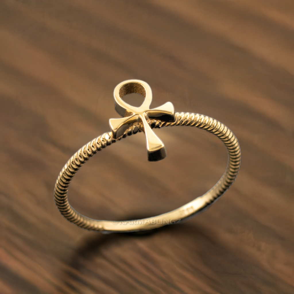 Dainty Gold Egyptian Ankh Womens Ring