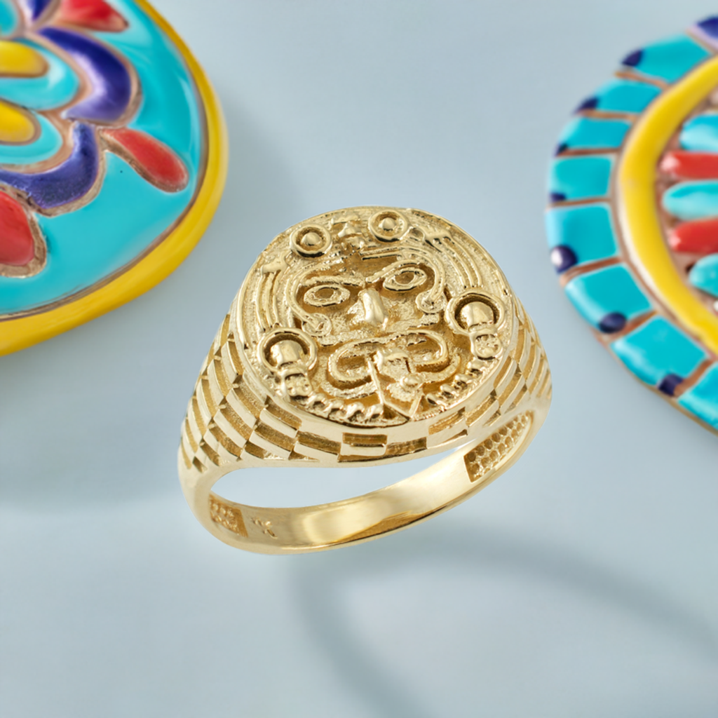 Gold Aztec Mayan Sun Rugged Ring