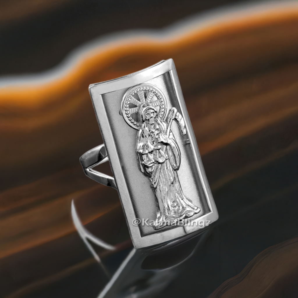 Sterling Silver Santa Muerte Fancy Ring (1.2")