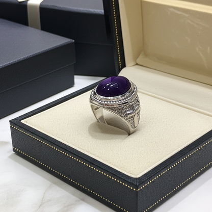 Sterling Silver Christian Cross Amethyst February Birthstone Ring