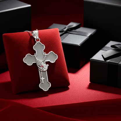 Gold Rosary Cross Prayer Pendant Necklace  (10k, 14k, yellow, white, rose gold, two-tone gold)