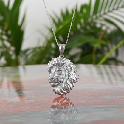 Sterling Silver Lion Face Satin DC Leo Pendant Necklace